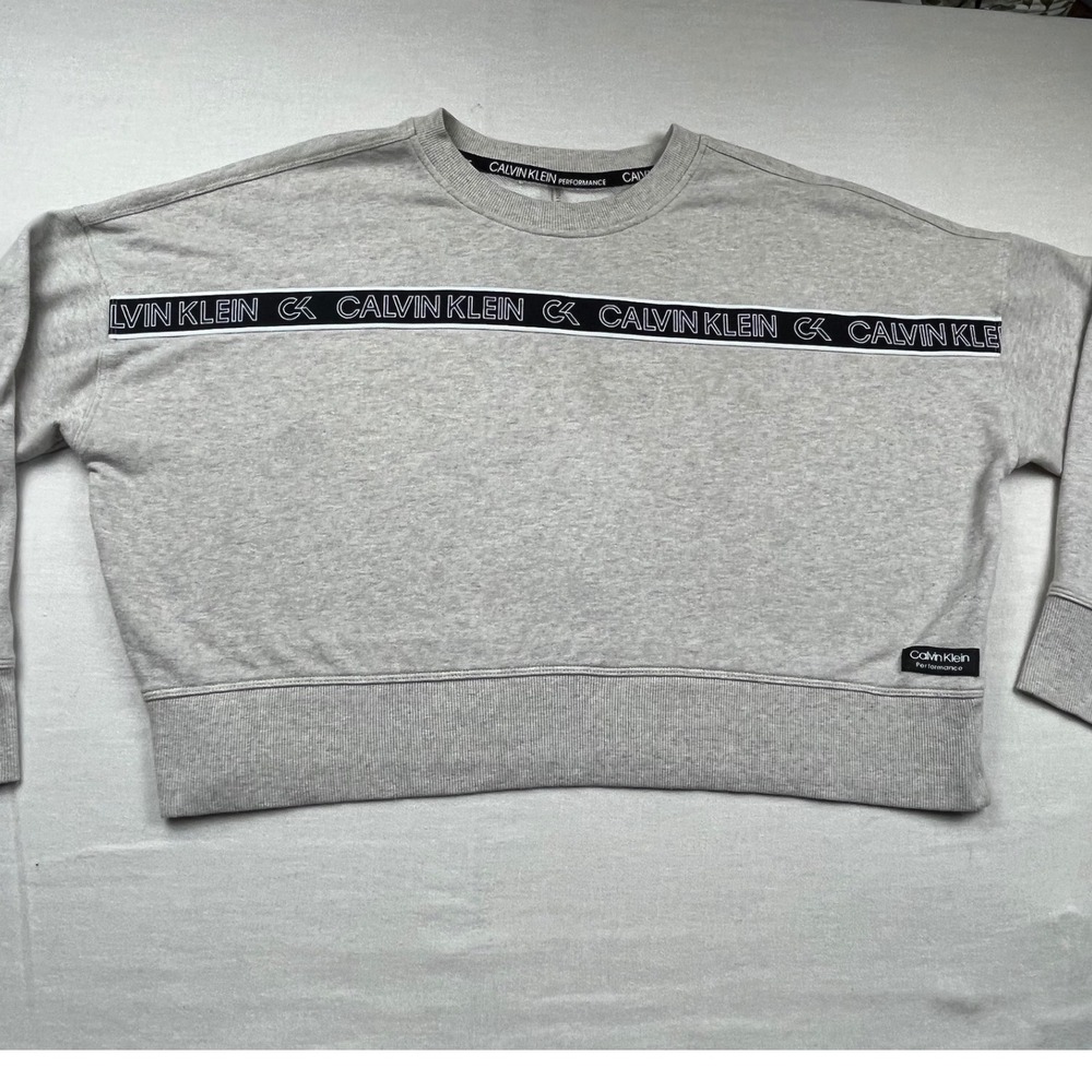 Calvin Klein Performance Womens XL Gray Logo Tape Cropped‎ Sweatshirt